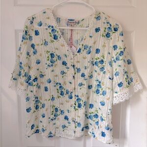 Nanette Lepore Floral Lace Trim Blouse